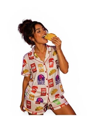 🔥 Taco Bell Pajama Set XL NWT Viral TikTok Shorts Set Foodie Lounge Sleepwear